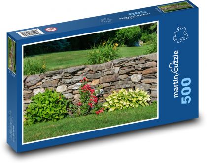 Kamenná zeď - zahrada, růže - Puzzle 500 dílků, rozměr 46x30 cm