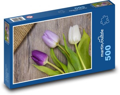 Fialové tulipány - jaro, květ - Puzzle 500 dílků, rozměr 46x30 cm
