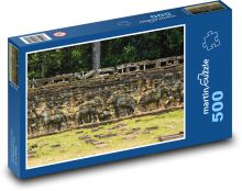 Zeď se slony - kámen, Kambodža Puzzle 500 dílků - 46 x 30 cm