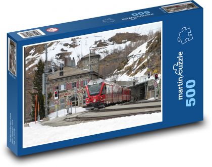 Bernina Švýcarsko - vlak, příroda - Puzzle 500 dílků, rozměr 46x30 cm