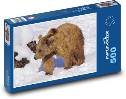 Hnědý medvěd - sníh, zvíře - puzzle 500 dílků