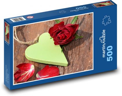 Srdce - růže, dekorace - Puzzle 500 dílků, rozměr 46x30 cm
