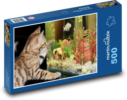 Kotě - akvárium, mazlíček - Puzzle 500 dílků, rozměr 46x30 cm