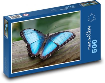 Morpho motýl - modrý motýl, hmyz - Puzzle 500 dílků, rozměr 46x30 cm