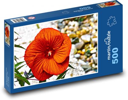 Červený ibištek - kvet, záhrada - Puzzle 500 dielikov, rozmer 46x30 cm 
