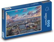 Přístav s loděmi - jezero, jeřáby Puzzle 500 - 46x30 cm