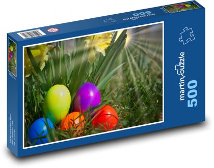 Easter eggs - daffodils, sun - Puzzle of 500 pieces, size 46x30 cm 