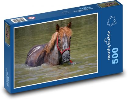 Kôň vo vode - kúpanie, rybník - Puzzle 500 dielikov, rozmer 46x30 cm 