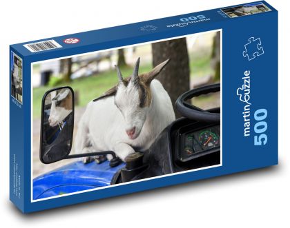 Recumbent goat - rear-view mirror, tractor - Puzzle of 500 pieces, size 46x30 cm 