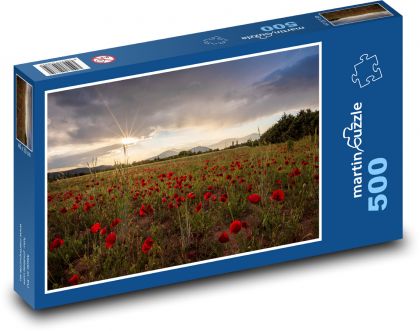 Vlčí máky, západ slunce - Puzzle 500 dílků, rozměr 46x30 cm