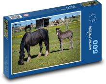Schwarzes Pferd - Fohlen, Stute Puzzle 500 Teile - 46 x 30 cm