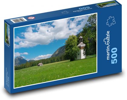 Lúka, kaplnka, krajina - Puzzle 500 dielikov, rozmer 46x30 cm 