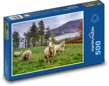 Norsko - hory, ovce - Puzzle 500 dílků, rozměr 46x30 cm