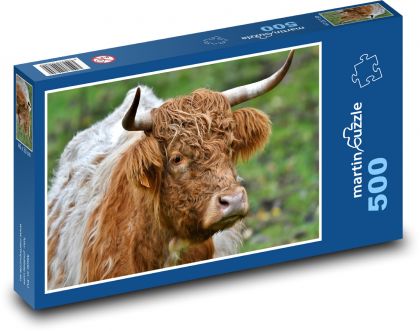 Kráva - rohy, savec - Puzzle 500 dílků, rozměr 46x30 cm