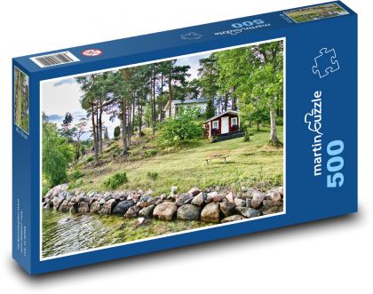 Domy - kopec, rieka - Puzzle 500 dielikov, rozmer 46x30 cm 