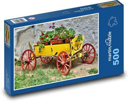 Vozík - dekorace, květiny - Puzzle 500 dílků, rozměr 46x30 cm