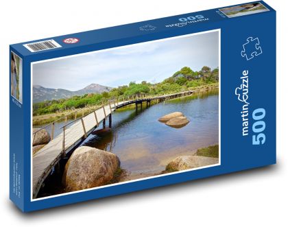 Dřevěný most - řeka, příroda - Puzzle 500 dílků, rozměr 46x30 cm