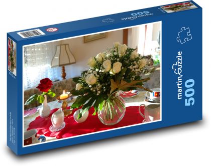 Bílé růže - kytice, květ - puzzle 500 dílků