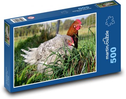 Kura - kogut, kurczak - Puzzle 500 elementów, rozmiar 46x30 cm