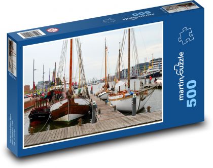 Lode - plachetnica, prístav - Puzzle 500 dielikov, rozmer 46x30 cm 