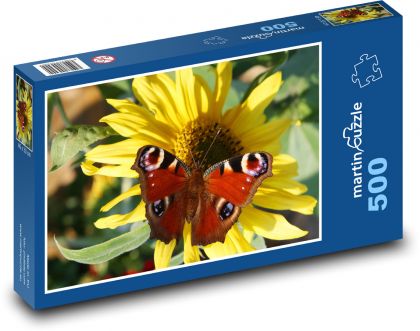 Motýľ - slnečnica, kvet - Puzzle 500 dielikov, rozmer 46x30 cm 