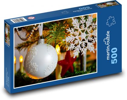 Christmas balls - decoration, snowflake - Puzzle of 500 pieces, size 46x30 cm 