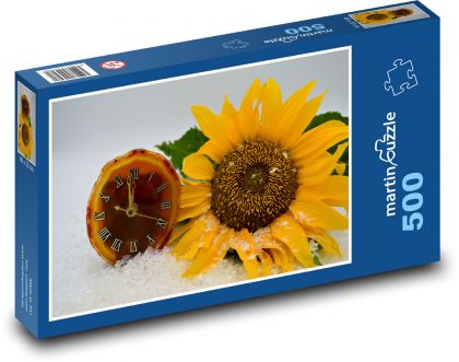 Uhr - Sonnenblume, Zeitumstellung - Puzzle - 500 Teile