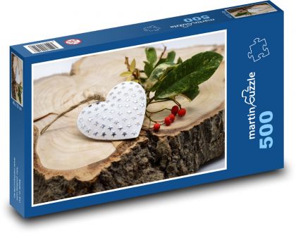 Srdce - dárek, pařez - Puzzle 500 dílků, rozměr 46x30 cm