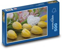 Žluté tulipány - srdce, dárek Puzzle 500 - 46x30 cm