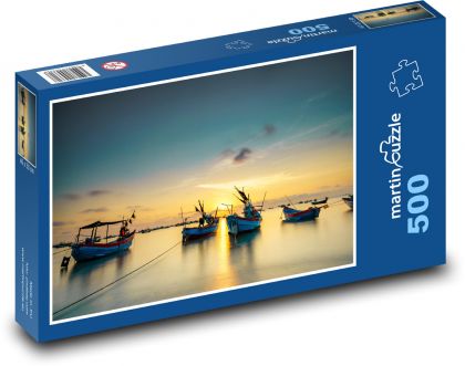 Západ slunce - lodě, přístav - puzzle 500 dílků