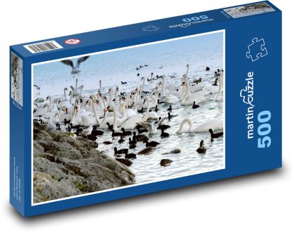 Labutě - ptáci, jezero - Puzzle 500 dílků, rozměr 46x30 cm