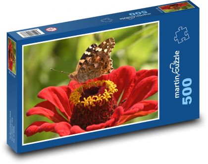 Kvet - motýľ, hmyz - Puzzle 500 dielikov, rozmer 46x30 cm 