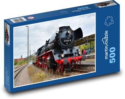 Railway station - steam train, tracks - Puzzle of 500 pieces, size 46x30 cm 