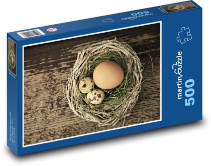 Vejce - hnízdo, slepice - Puzzle 500 dílků, rozměr 46x30 cm
