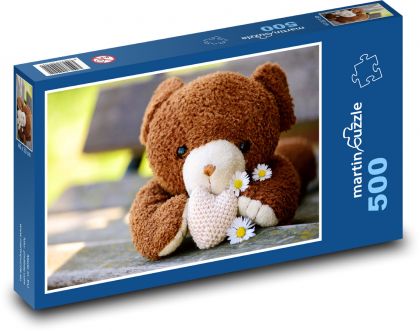 Medvídek - plyšová  hračka, srdce - Puzzle 500 dílků, rozměr 46x30 cm