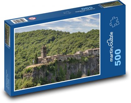 Castellfollit skály - Španělsko, kostel - Puzzle 500 dílků, rozměr 46x30 cm
