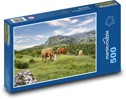 Krávy - pastvina, hora - Puzzle 500 dílků, rozměr 46x30 cm
