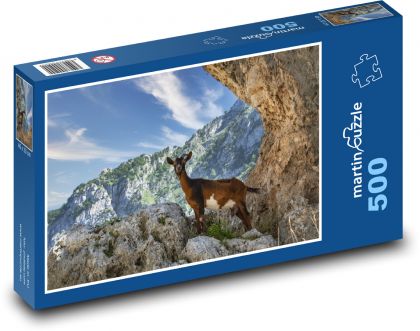 Koza na skale - góra, przyroda - Puzzle 500 elementów, rozmiar 46x30 cm