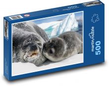 Tulení máma s mládětem - sníh, ledovec Puzzle 500 dílků - 46 x 30 cm