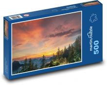 Západ slunce nad stromy - les, mraky Puzzle 500 dílků - 46 x 30 cm