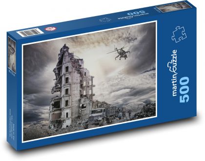 Zničený dům - válka, vojáci - puzzle 500 dílků