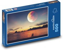 Západ slunce u jezera - měsíc, večer Puzzle 500 - 46x30 cm