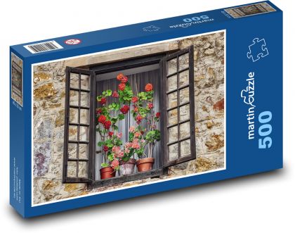 Fenster mit Blumen - altes Haus, Haus - Puzzle - 500 Teile