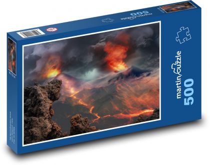 Výbuch sopky - láva, kouř - Puzzle 500 dílků, rozměr 46x30 cm