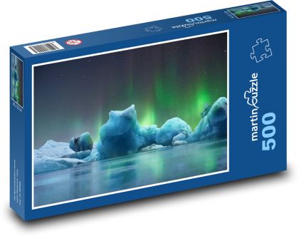 Severní polární záře - Lofoty, ledovce - Puzzle 500 dílků, rozměr 46x30 cm