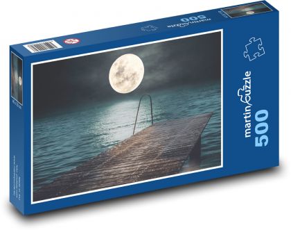Mond über dem Meer - Pier bei Nacht, Ozean - Puzzle - 500 Teile