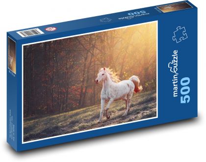 Biely kôň v lese - príroda, svetlo - Puzzle 500 dielikov, rozmer 46x30 cm 