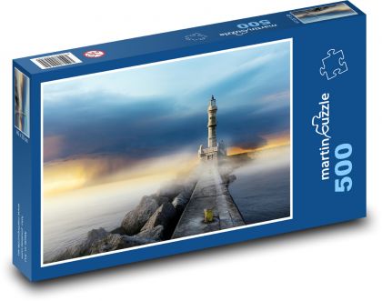 Lighthouse in the sea - fog, pier - Puzzle of 500 pieces, size 46x30 cm 