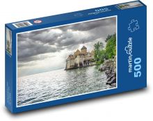 Hrad u jezera - Švýcarsko, jezero Puzzle 500 - 46x30 cm