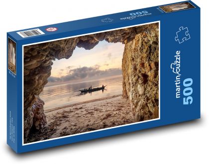 Cave by the Coast - boat. sunset - Puzzle of 500 pieces, size 46x30 cm 